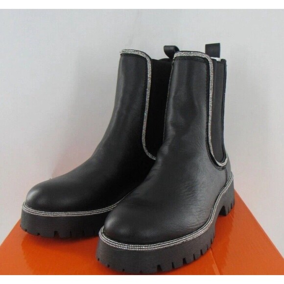 Rouge Black Rhinestone w/ Bling Faux Leather Shoe Boot Booties Size: 7.5 - Picture 1 of 4